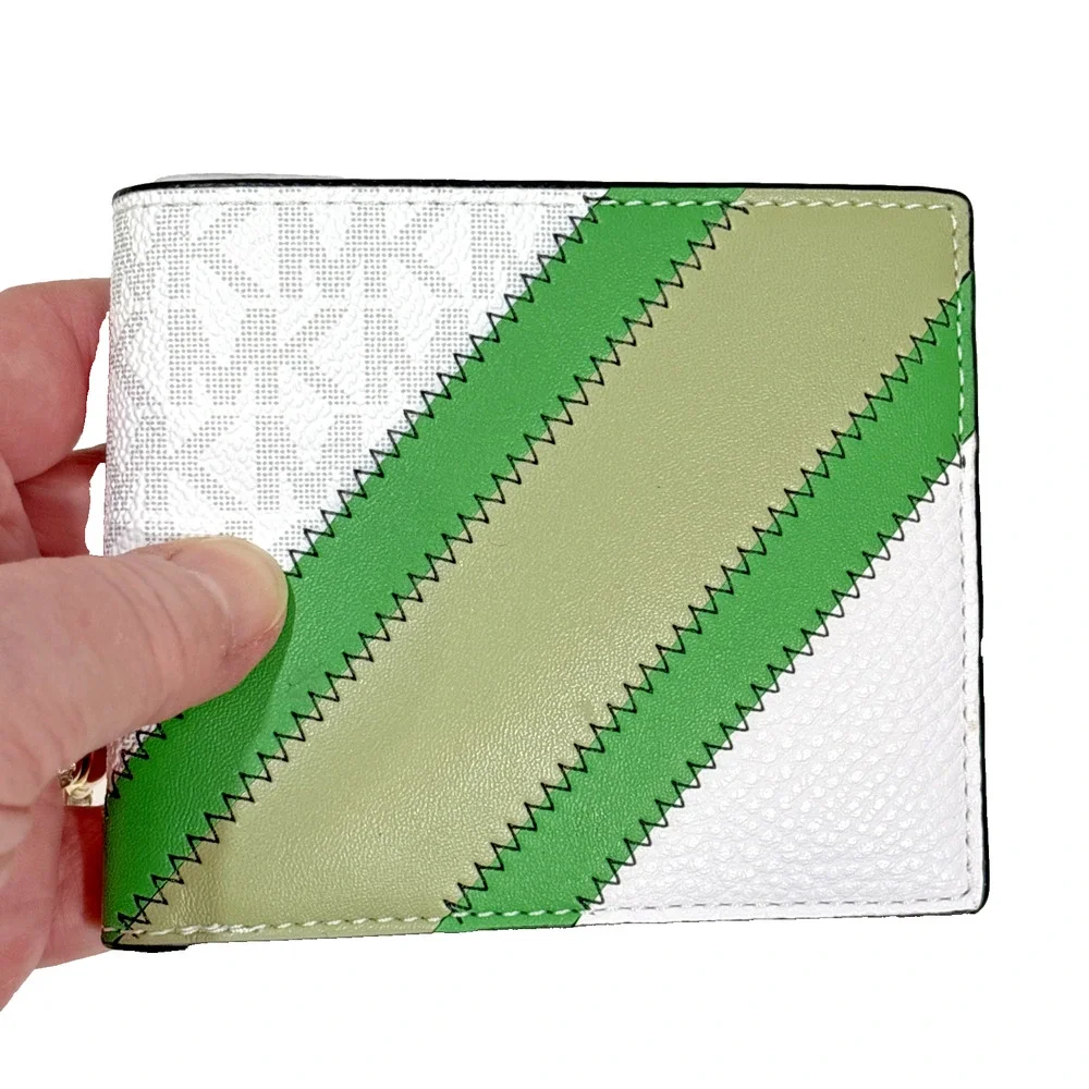 Michael Kors Cooper Logo and Striped Billfold White Palm Green Unisex Wallet - Picture 10 of 12